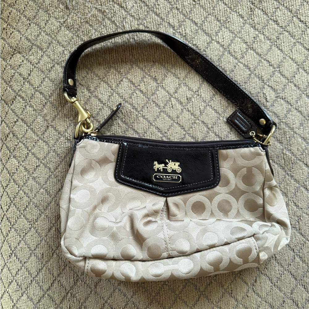 Coach Signature Beige and Black Shoulder Bag